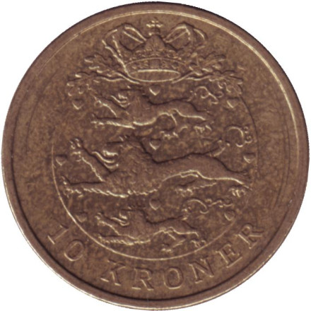 Монета 10 крон. 2007 год, Дания.