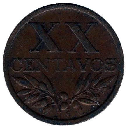 Монета 20 сентаво. 1967 год, Португалия. Ростки.