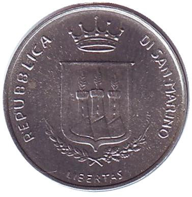 Монета 1 лира. 1983 год, Сан-Марино. Угроза ядерной войны.