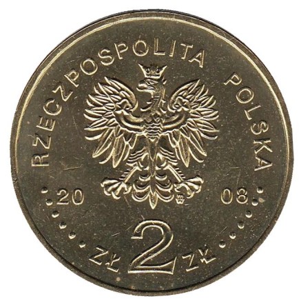 Монета 2 злотых, 2008 год, Польша. 90-летие Великопольского восстания.