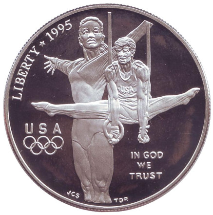 Монета 1 доллар. 1995 год, США. XXVI летние Олимпийские Игры. Атланта 1996. Гимнастика.