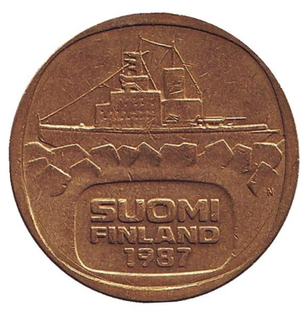 Монета 5 марок, 1987 год (N), Финляндия. Ледокол Урхо.