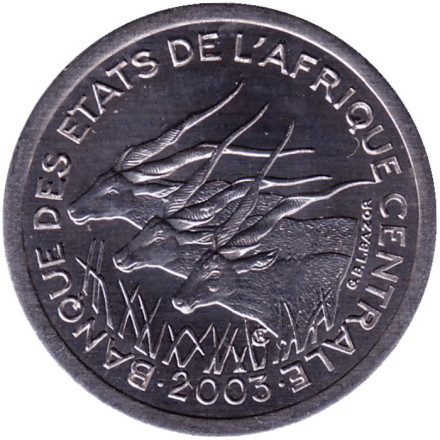 Монета 1 франк. 2003 год, Центральные Африканские Штаты. Африканские антилопы.