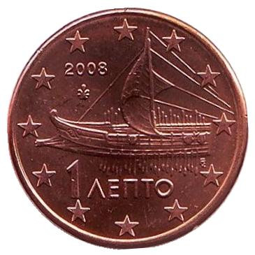 Монета 1 цент. 2008 год, Греция.