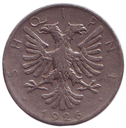 Монета 1/2 лека. 1926 год, Албания. Геркулес.