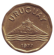 Монета 20 сентесимо. 1977 год, Уругвай. Здание на холме. Монета 20 сентесимо. 1977 год, Уругвай. Здание на холме.
