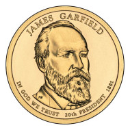 20-й президент США. Джеймс Гарфилд. Монетный двор D. 1 доллар, 2011 год, США. 20-й президент США. Джеймс Гарфилд. Монетный двор D. 1 доллар, 2011 год, США.