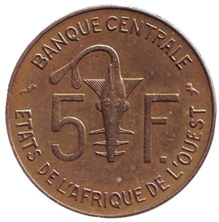 Монета 5 франков. 1973 год, Западные Африканские Штаты. Монета 5 франков. 1973 год, Западные Африканские Штаты.