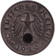 Монета 1 рейхспфенниг. 1940 год, Германия (Третий Рейх). (B). Монета 1 рейхспфенниг. 1940 год, Германия (Третий Рейх). (B).