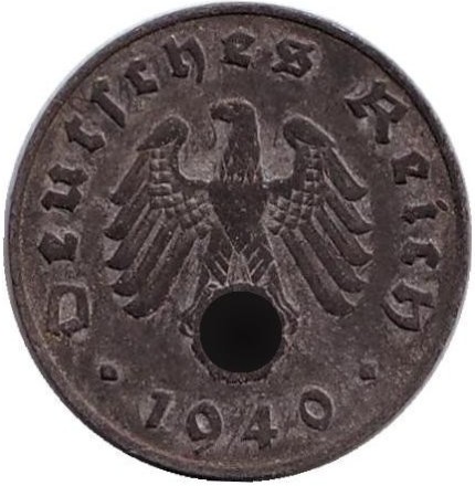 Монета 1 рейхспфенниг. 1940 год, Германия (Третий Рейх). (B).
