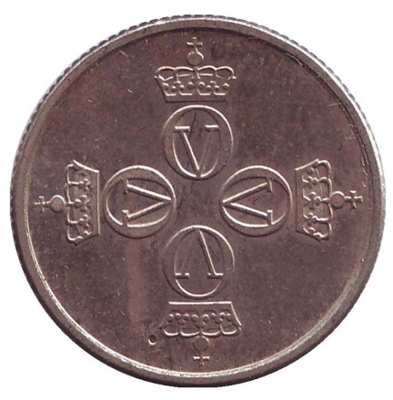 Монета 25 эре. 1980 год, Норвегия. ("AB", без звезды)