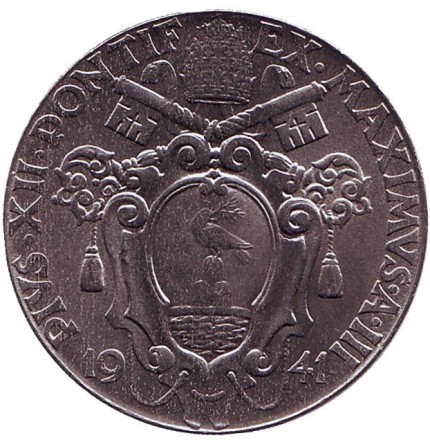 Монета 2 лиры. 1941 год, Ватикан. Монета 2 лиры. 1941 год, Ватикан.