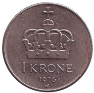 Монета 1 крона. 1976 год, Норвегия. Корона. Монета 1 крона. 1976 год, Норвегия. Корона.