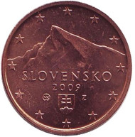 Монета 2 цента, 2009 год, Словакия. Монета 2 цента, 2009 год, Словакия.