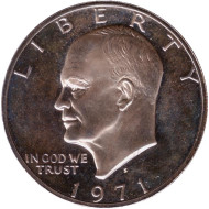 Монета 1 доллар. 1971 год (S), США. Дуайт Эйзенхауэр. (Proof). Монета 1 доллар. 1971 год (S), США. Дуайт Эйзенхауэр. (Proof).