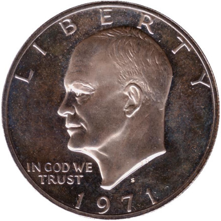 Монета 1 доллар. 1971 год (S), США. Дуайт Эйзенхауэр. (Proof).