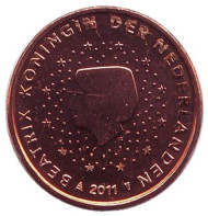Монета 1 цент. 2011 год, Нидерланды. Монета 1 цент. 2011 год, Нидерланды.