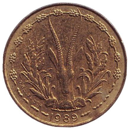 Монета 5 франков. 1989 год, Западные Африканские Штаты.