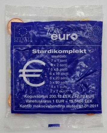 Стартовый пакет евромонет с жетоном (12,79 евро). 2011 год, Эстония. Стартовый пакет евромонет с жетоном (12,79 евро). 2011 год, Эстония.