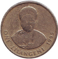 Король Мсавати III. Дзелигве Шонгве. Монета 1 лилангени. 1995 год, Свазиленд.