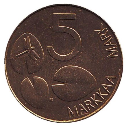 Монета 5 марок. 1997 год, Финляндия. UNC. Тюлень.