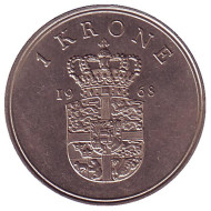 Монета 1 крона. 1968 год, Дания. Монета 1 крона. 1968 год, Дания.