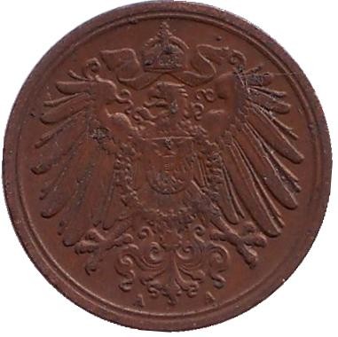 Монета 1 пфенниг. 1912 год (A), Германская империя.