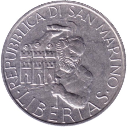 Монета 5 лир. 1994 год, Сан-Марино. Марино и Лео. Монета 5 лир. 1994 год, Сан-Марино. Марино и Лео.