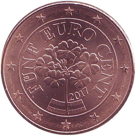 Монета 5 центов, 2017 год, Австрия.