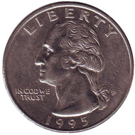 Монета 25 центов. 1995 (P) год, США. Вашингтон. Монета 25 центов. 1995 (P) год, США. Вашингтон.