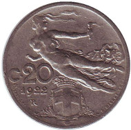 Монета 20 чентезимо. 1922 год, Италия. Монета 20 чентезимо. 1922 год, Италия.