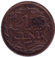 Монета 1 цент. 1921 год, Нидерланды. Монета 1 цент. 1921 год, Нидерланды.