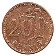 Монета 20 пенни. 1987 год, Финляндия. (N). Из обращения.