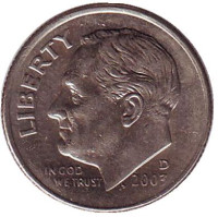 Рузвельт. Монета 10 центов. 2003 (D) год, США.