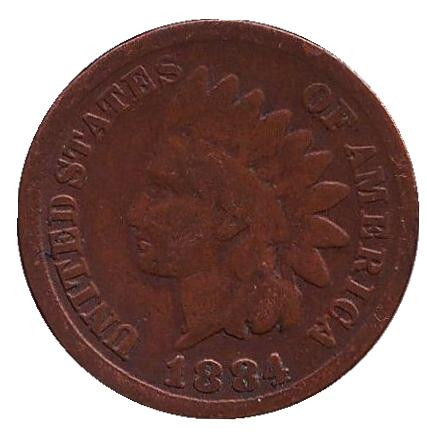 Монета 1 цент. 1884 год, США. Индеец.