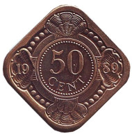 Монета 50 центов. 1989 год, Нидерландские Антильские острова. UNC. Монета 50 центов. 1989 год, Нидерландские Антильские острова. UNC.