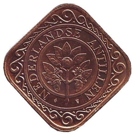 Монета 50 центов. 1989 год, Нидерландские Антильские острова. UNC.