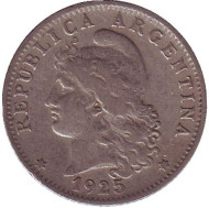Монета 20 сентаво. 1925 год, Аргентина.