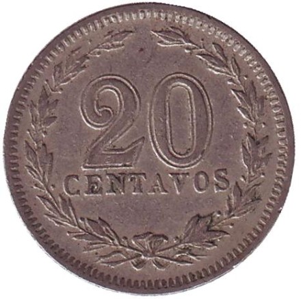 Монета 20 сентаво. 1925 год, Аргентина. Монета 20 сентаво. 1925 год, Аргентина.
