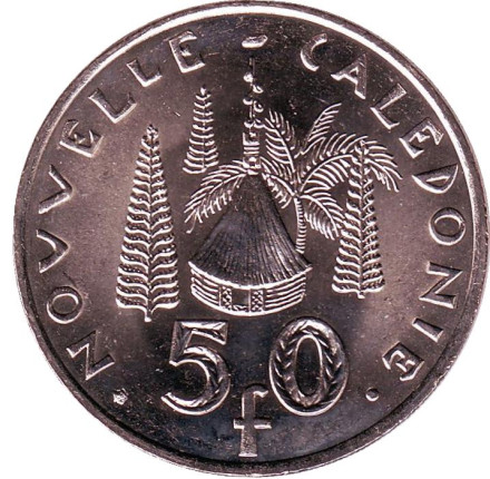 Монета 50 франков. 2009 год, Новая Каледония. Хижина островитян.