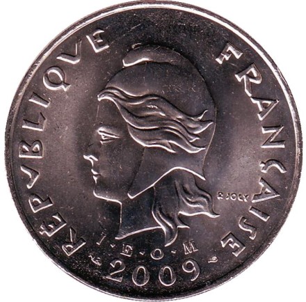 Монета 50 франков. 2009 год, Новая Каледония. Хижина островитян.