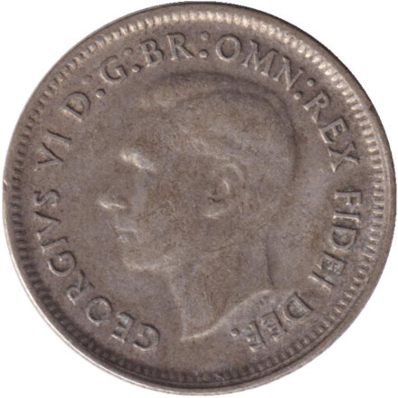 Монета 6 пенсов. 1950 год, Австралия. Монета 6 пенсов. 1950 год, Австралия.