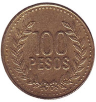 Монета 100 песо. 2008 год, Колумбия.