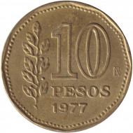 Монета 10 песо. 1977 год, Аргентина. Монета 10 песо. 1977 год, Аргентина.