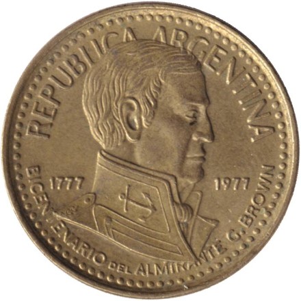 Монета 10 песо. 1977 год, Аргентина. Монета 10 песо. 1977 год, Аргентина.