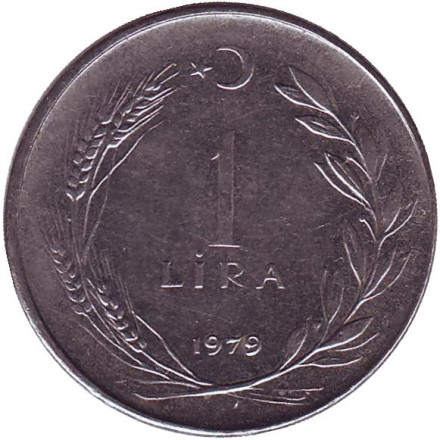 Монета 1 лира. 1979 год, Турция.
