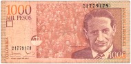 Банкнота 1000 песо. 2011 год, Колумбия. P-456n. Банкнота 1000 песо. 2011 год, Колумбия. P-456n.