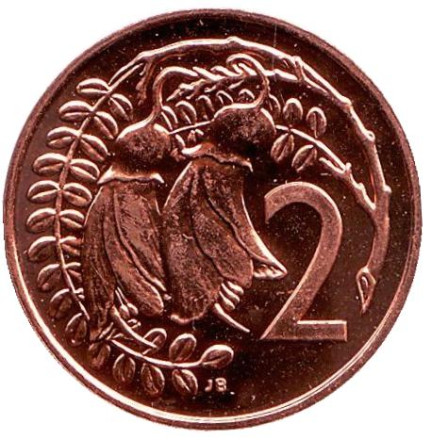 Монета 2 цента. 1983 год, Новая Зеландия. BU. Цветки куаваи.