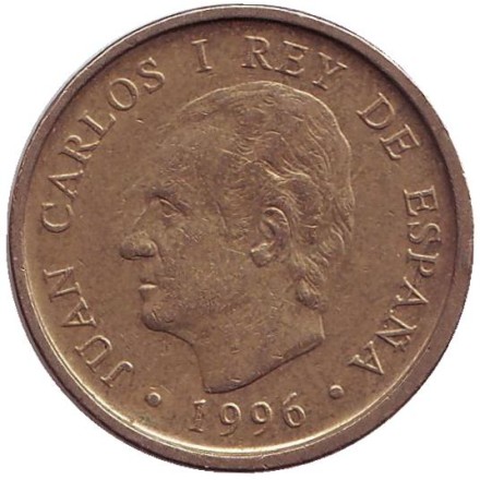 Монета 100 песет. 1996 год, Испания. Здание Национальной библиотеки. Монета 100 песет. 1996 год, Испания. Здание Национальной библиотеки.