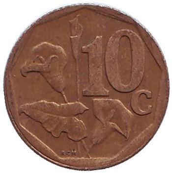 Монета 10 центов. 1998 год, Южная Африка. Лилия.